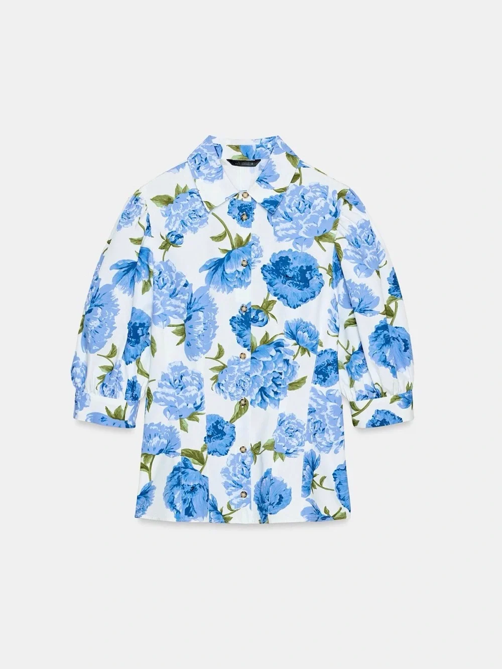 Zara White Blouse with Blue Floral Print